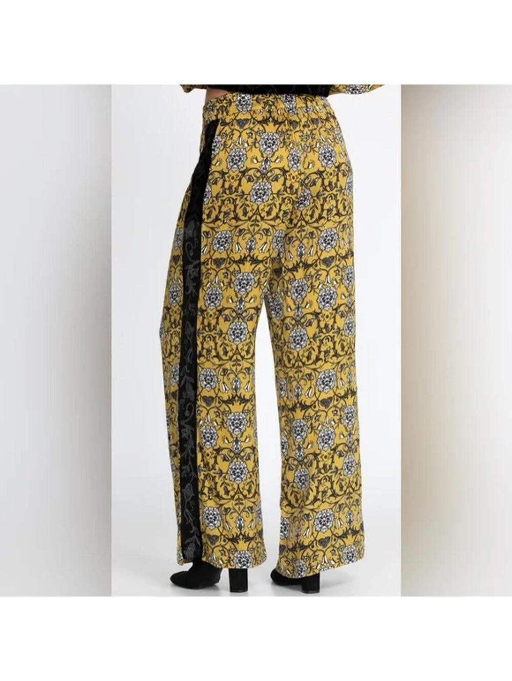 NWT Johnny Was XL Johnny Was Miel De Lune Lounge Pant Yellow and Black Velvet